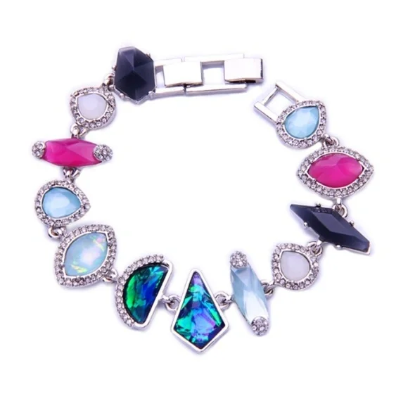 Silvertone Vintage Style Geometric Resin and Pave Bracelet - Picture 1 of 2